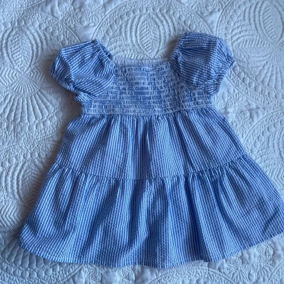 evening blue dress Sky Blue Seersucker Ruffle Sleeve Tiered Midi Dress main image 1